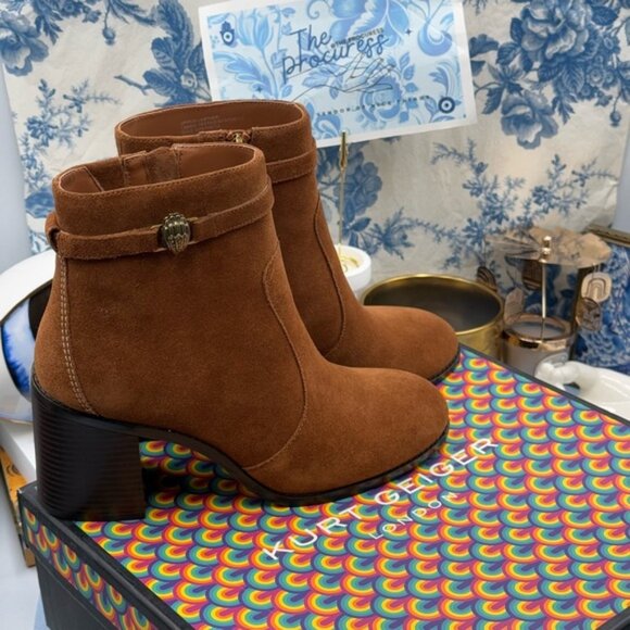 🆕 KURT GEIGER LONDON 🧿 NIB Shoreditch Block Ankle Boot, Tan Suede Sz39 US 8.5 - Picture 2 of 16